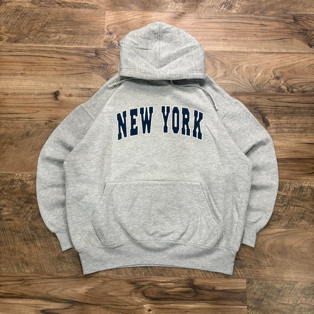 Vintage 90s New York Gray Hoodie Sweatshirt Collegiate Streetwear Athletic